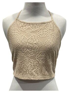 Tokyo Darling Crochet Halter Crop Top L Beige Cottagecore Coquette Coachella